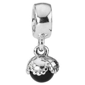 PANDORA Dangle Onyx Drop Charm Authentic Sterling Silver Black Stone Round RARE
